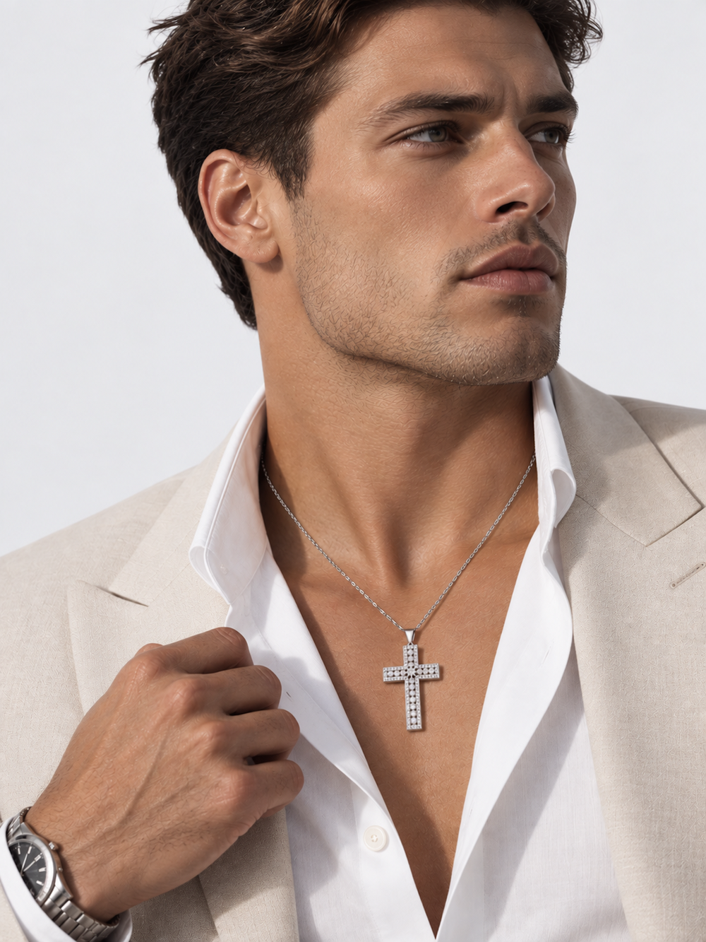 Radiant Double Row Moissanite Cross Necklace