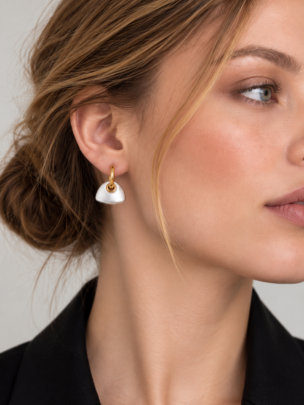 Two-Tone Handbag Charm Drop Earrings with brushed silver handbag pendants and polished gold details.