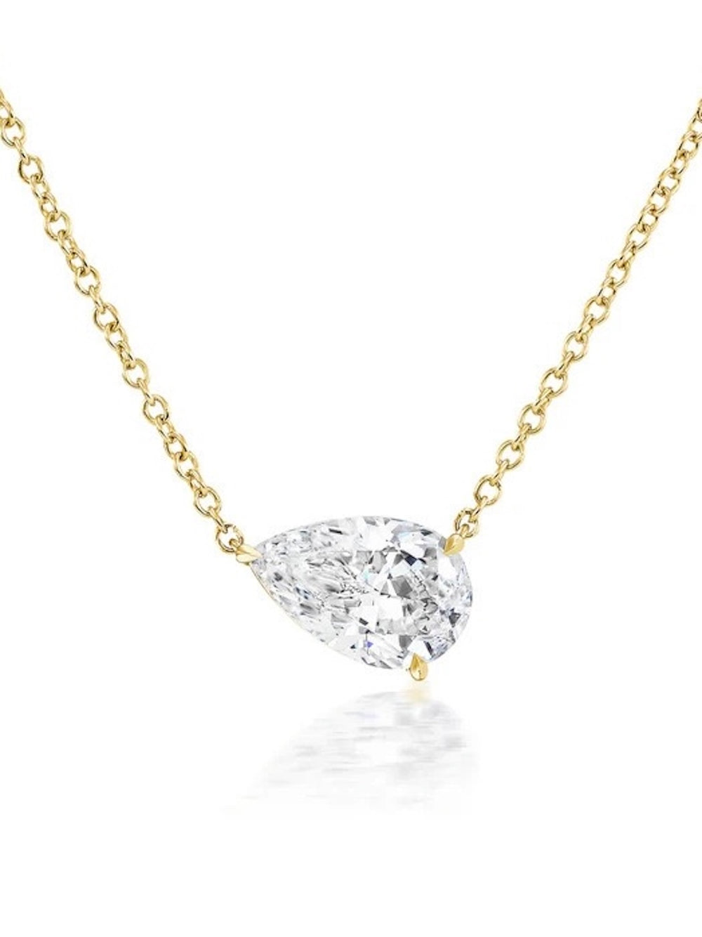 3CT pear cut moissanite solitaire necklace in 925 sterling silver with a delicate chain and minimalist setting.