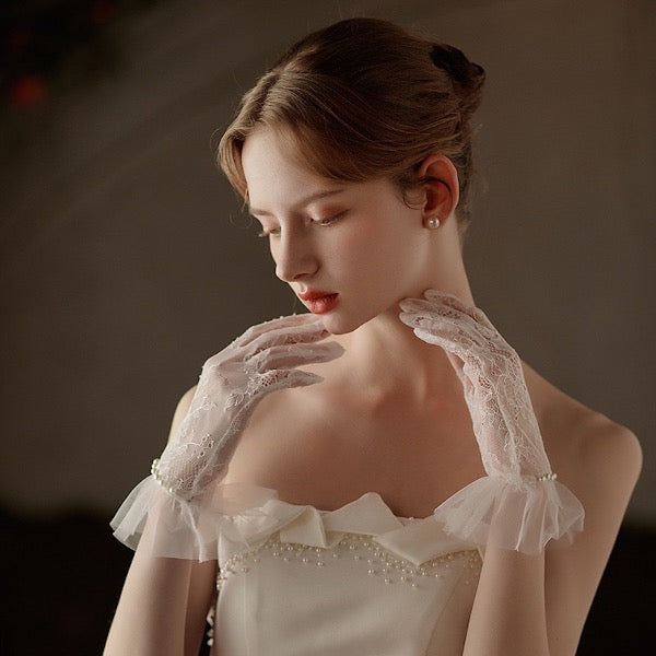 Delicate Lace Bride Gloves with Pearls LanLivia Delicate Lace Bride Gloves with Pearls LanLivia