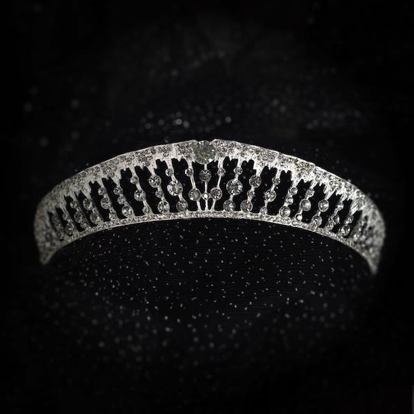 Princess Crystal Bridal Tiara Headband featuring an intricate openwork crown design with precision-cut cubic zirconia in a silver-plated finish.