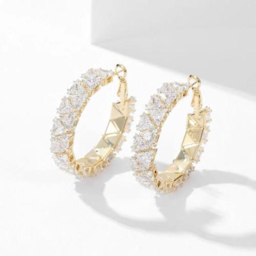 Bold Luminous Pavé Hoop Earrings featuring a chunky hoop silhouette with a continuous pavé setting in gold-plated or silver-plated brass.
