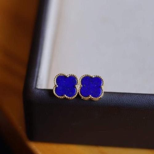 Lucky Clover Lapis Lazuli Ear Studs featuring genuine blue lapis lazuli gemstones in a four-leaf clover-inspired gold vermeil setting.