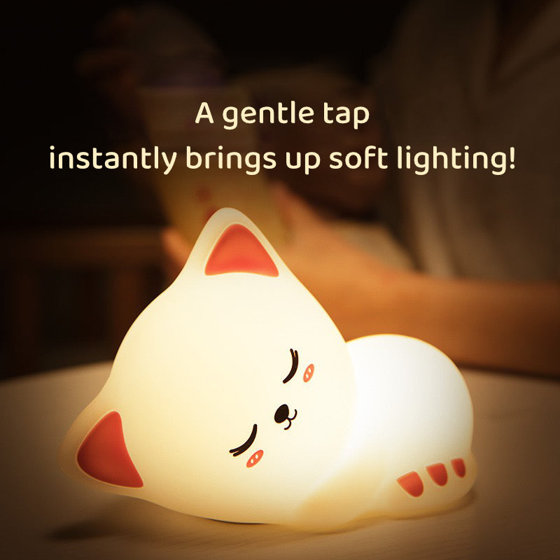 Cute Cat Night Lamp – Soft Silicone Rechargeable Tap Light