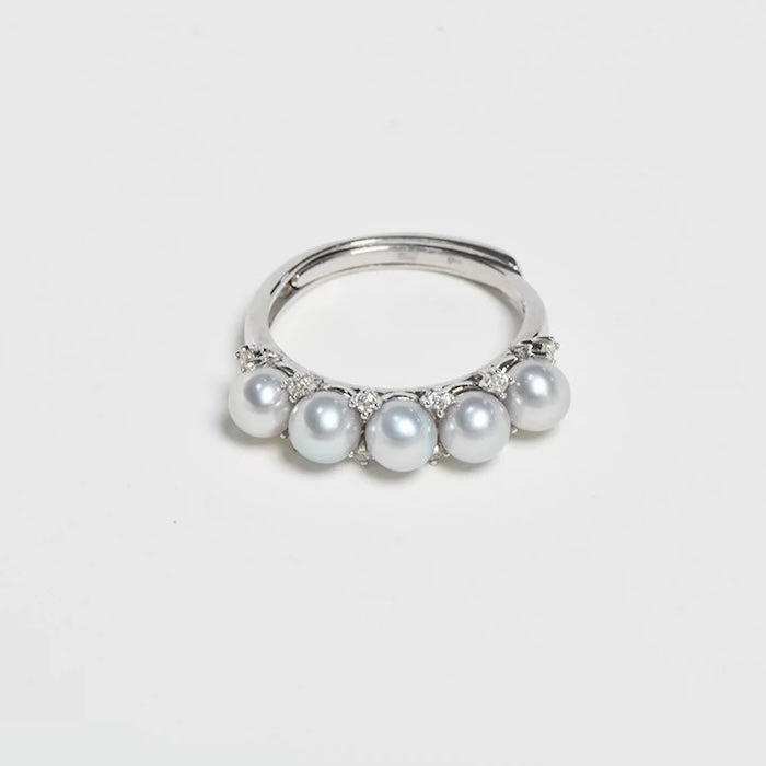 Pearl Tiara Ring featuring genuine freshwater pearls accented with sparkling zirconia on a gold vermeil or sterling silver adjustable band.