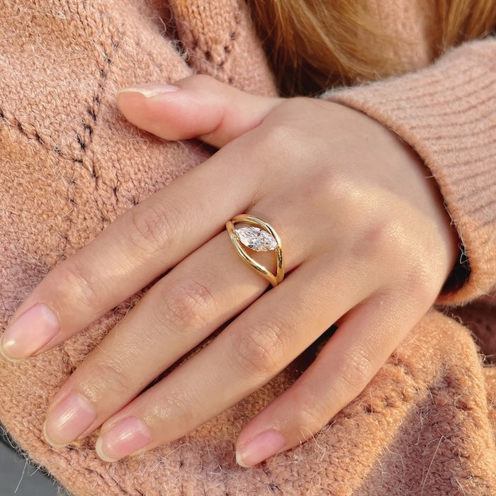 Dazzling Marquise Moissanite Ring with a brilliant 1 ct marquise-cut moissanite set in a luxurious gold vermeil band.