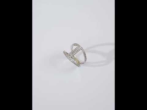 Geometric Pavé Open Ring featuring sparkling pavé zirconias in a modern open-frame design, available in gold and silver-tone finishes.
