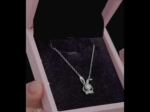 Bunny Moissanite Necklace featuring a rabbit-shaped sterling silver pendant set with a sparkling 0.5 ct moissanite center stone.