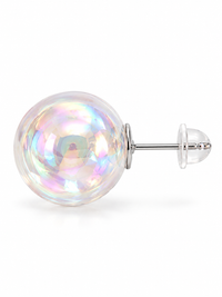 Iridescent Aurora Crystal Orb Stud Earrings with luminous rainbow reflections and polished round design.