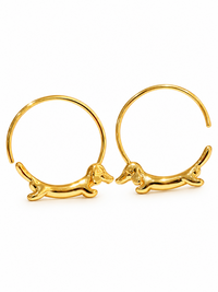 Charming Dachshund Hoop Earrings in 18K gold filled featuring a sculpted dachshund seamlessly integrated into a polished hoop design.