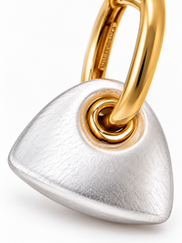 Two-Tone Handbag Charm Drop Earrings with brushed silver handbag pendants and polished gold details.