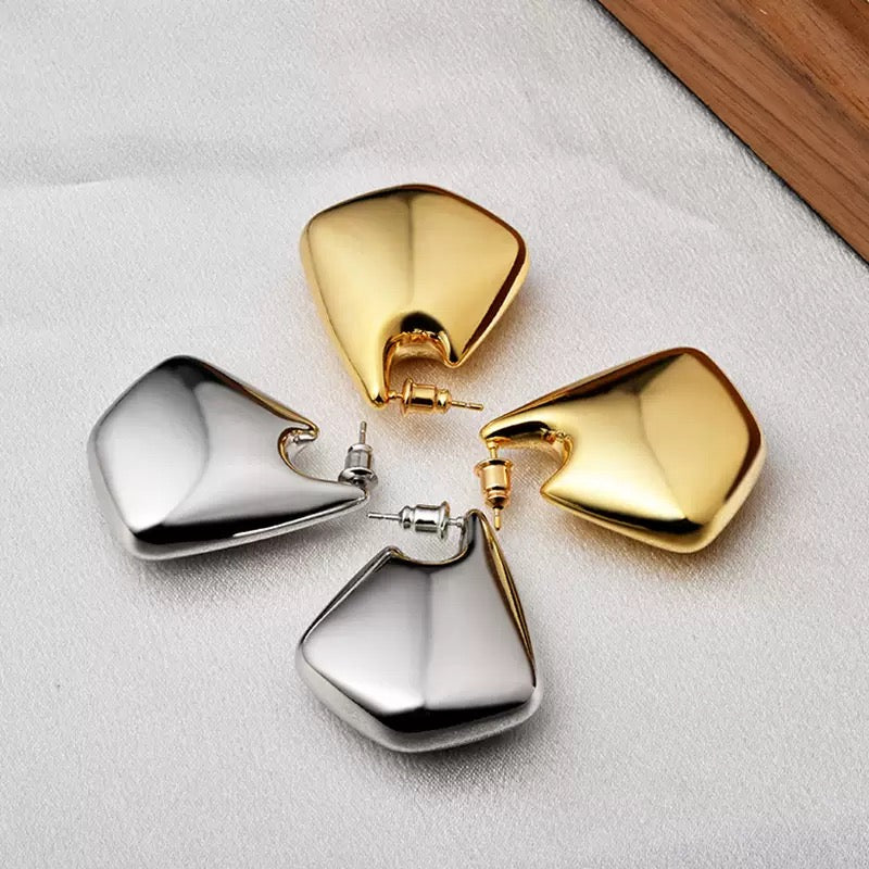 Geometric Drop Earrings-Gold n Silver