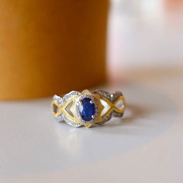 Sapphire Crown Ring - Real Sapphire - adjustable