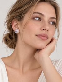 Iridescent Aurora Crystal Orb Stud Earrings with luminous rainbow reflections and polished round design.