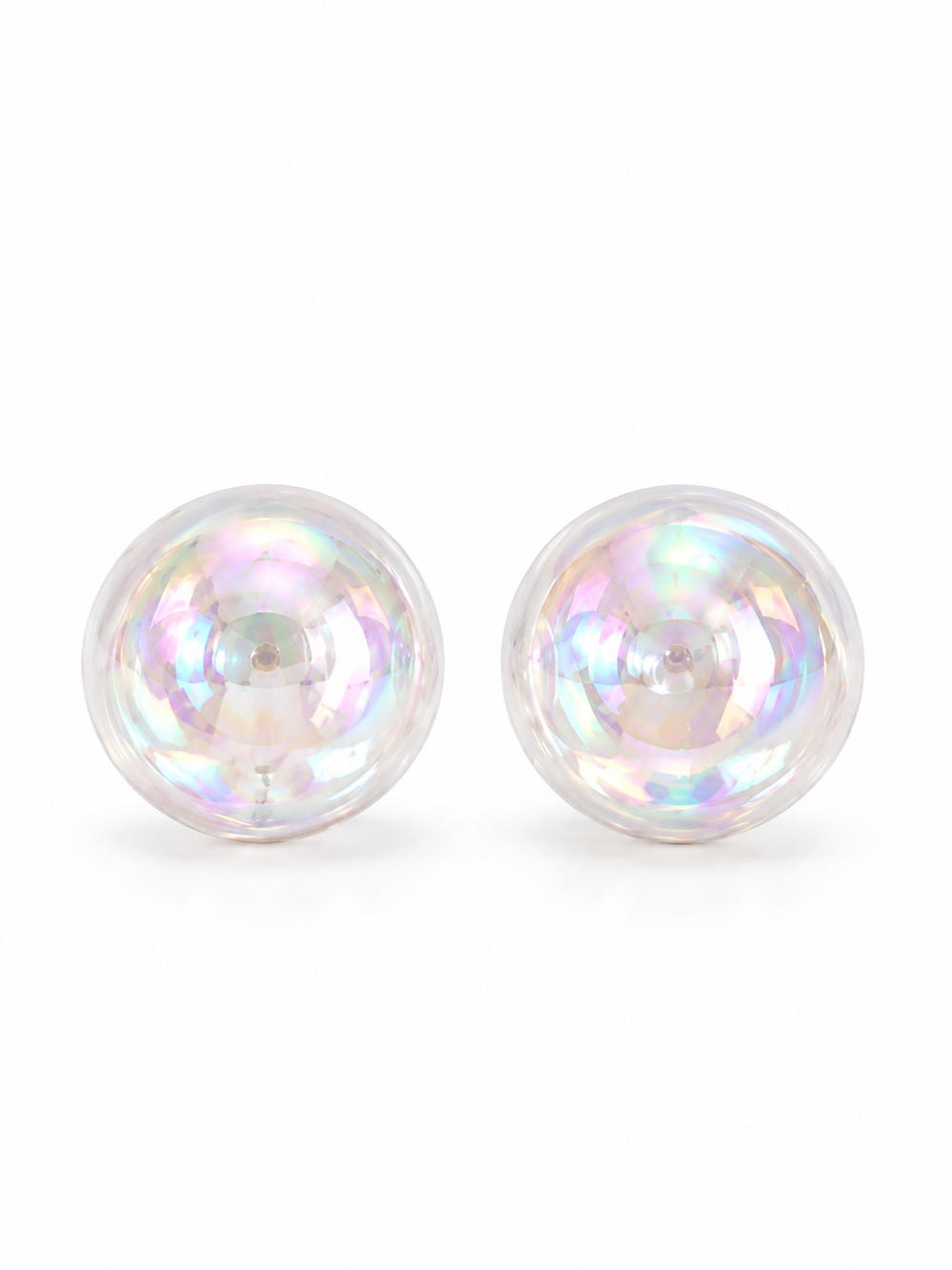 Iridescent Aurora Crystal Orb Stud Earrings with luminous rainbow reflections and polished round design.