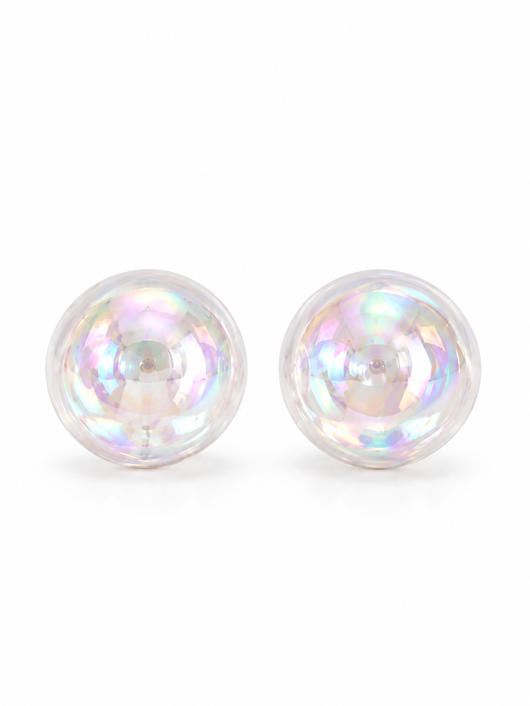 Iridescent Aurora Crystal Orb Stud Earrings with luminous rainbow reflections and polished round design.