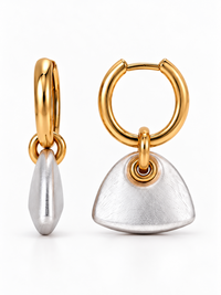 Two-Tone Handbag Charm Drop Earrings with brushed silver handbag pendants and polished gold details.