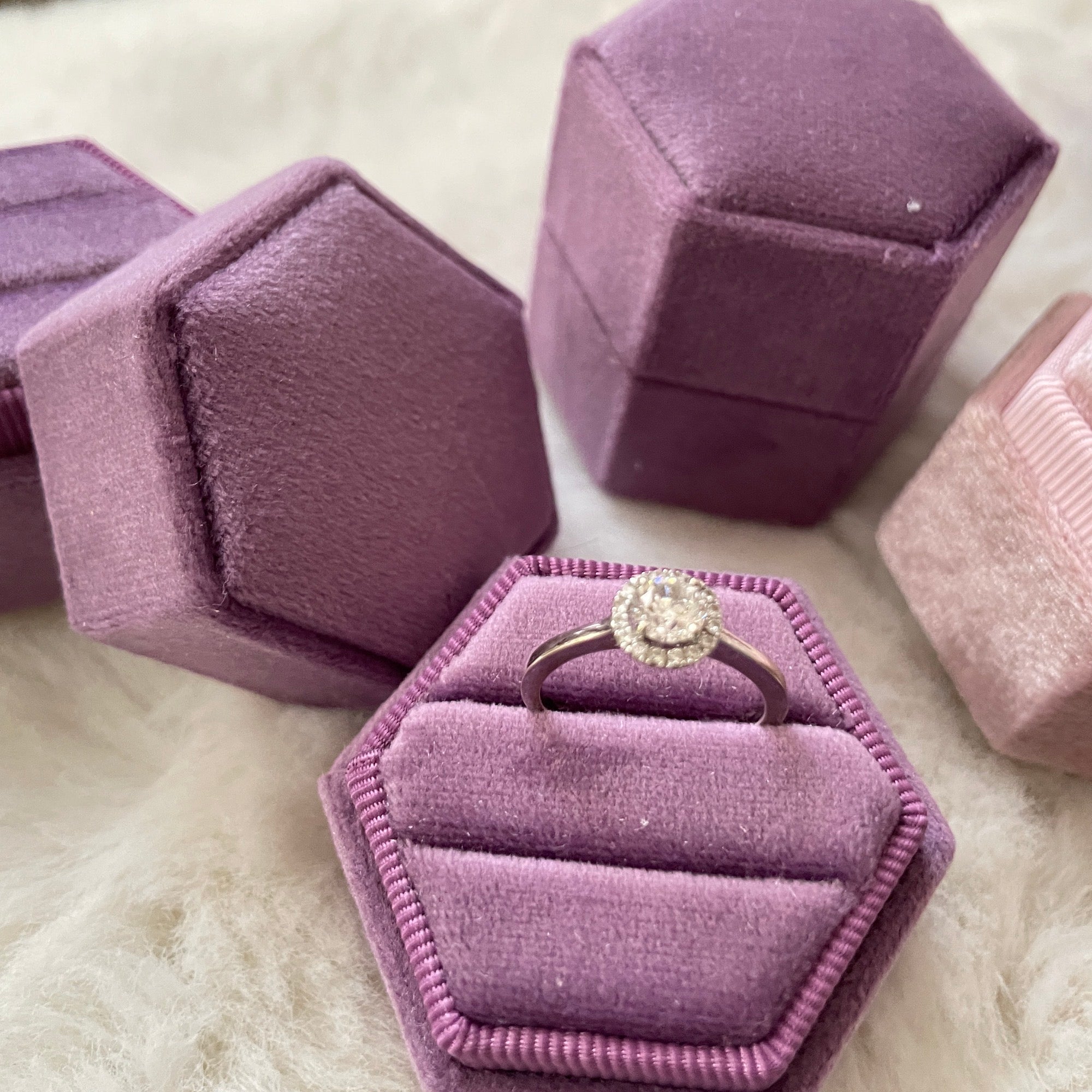 Hexagon Velvet Wedding Ring Boxes