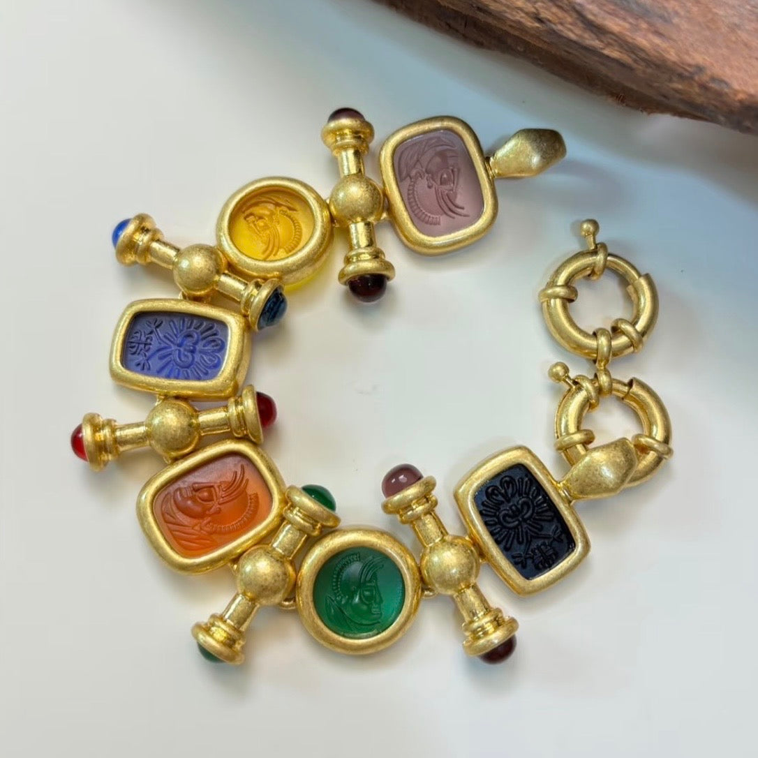 Vintage Roman Cameo Charm Statement Bracelet
