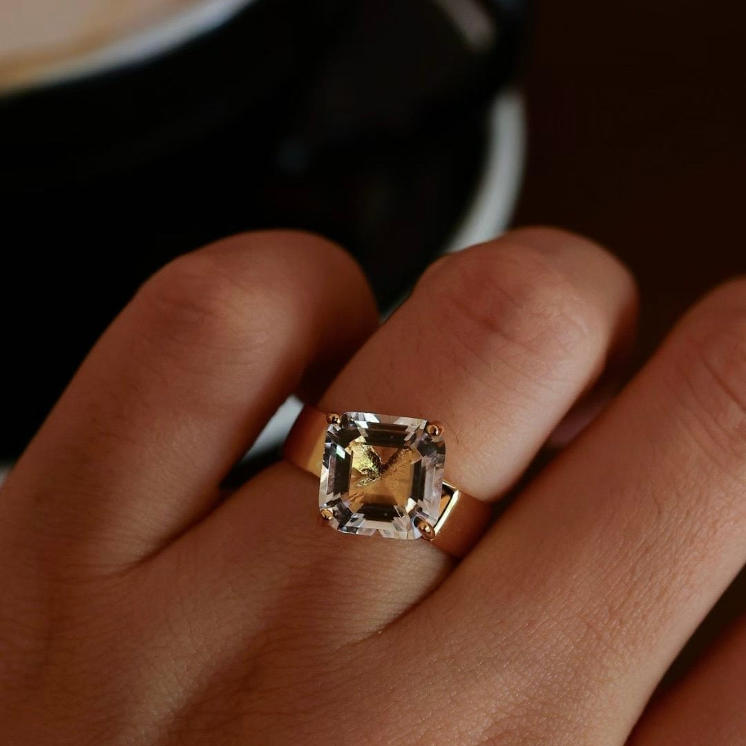 Clear Quartz Crystal Statement Ring-Adjustable