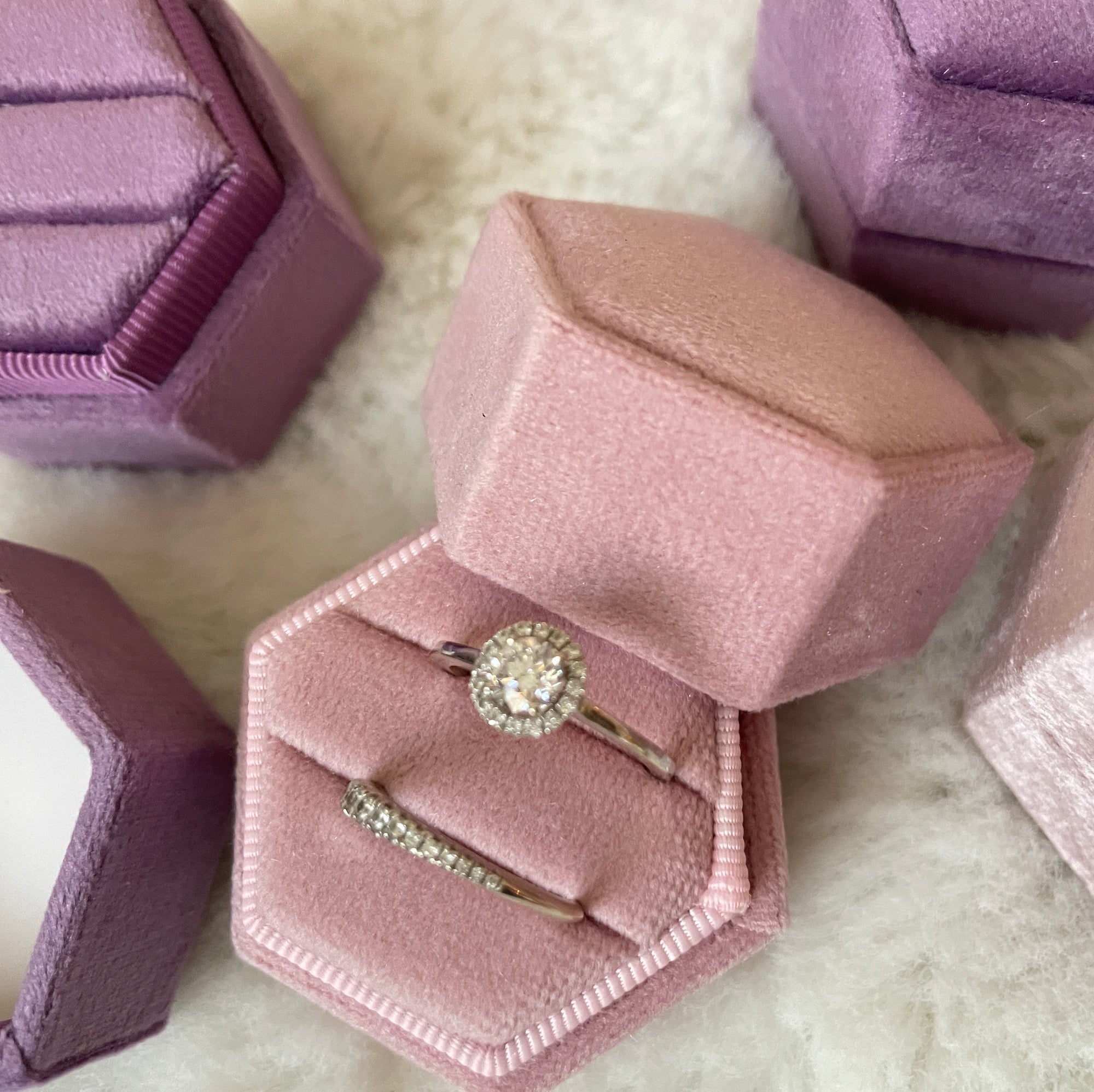 Hexagon Velvet Wedding Ring Boxes