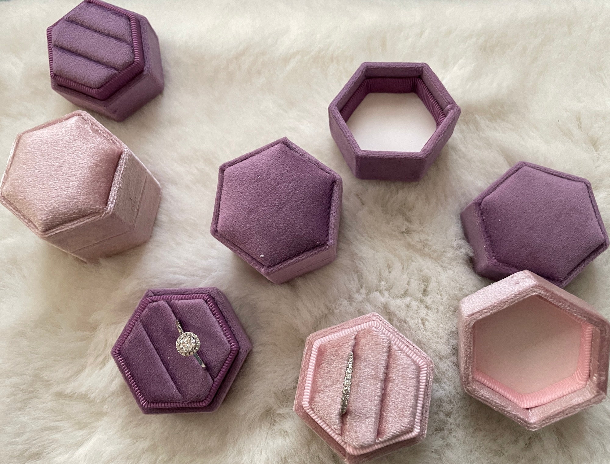 Hexagon Velvet Wedding Ring Boxes
