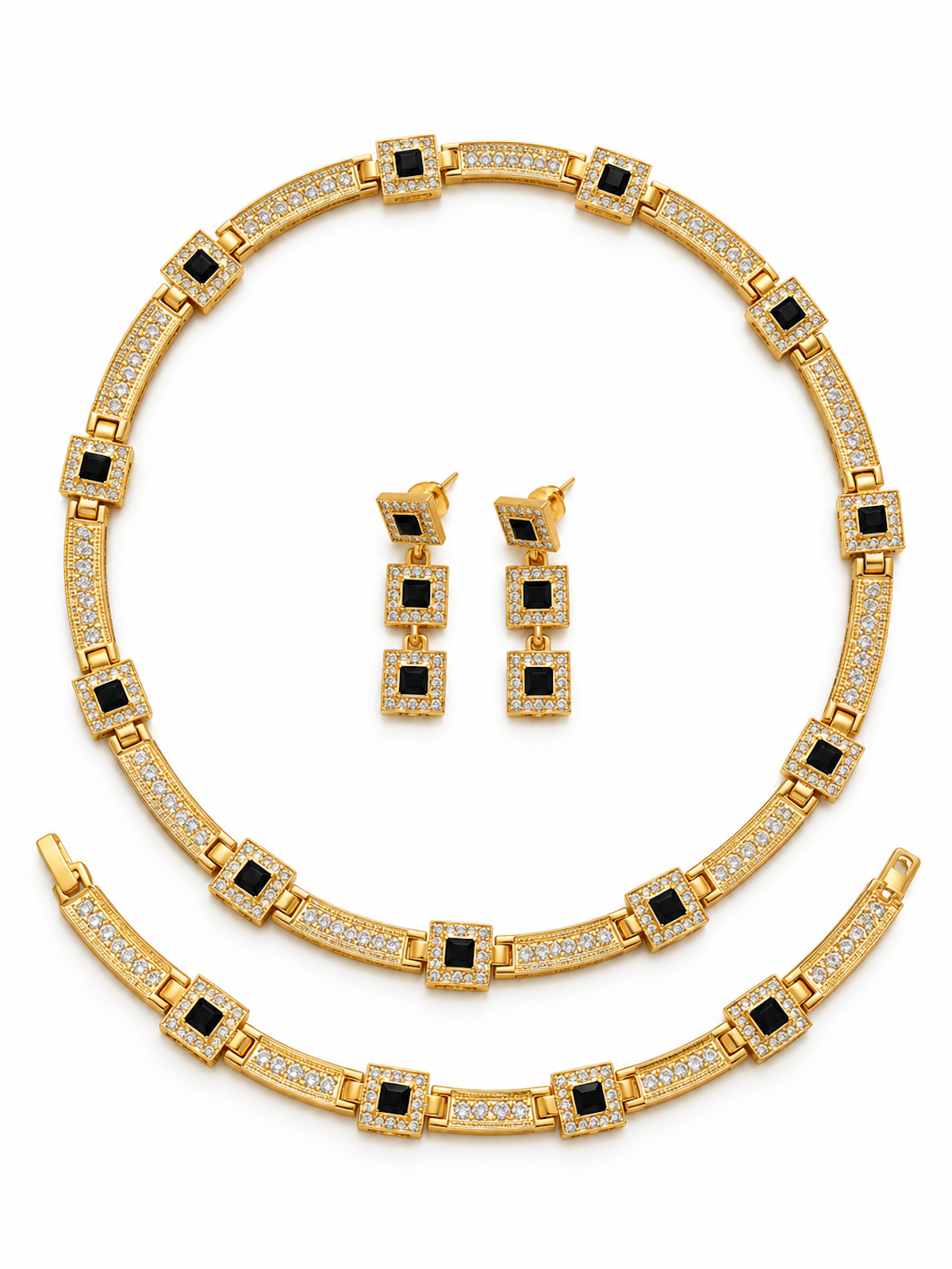 Vintage Style Geometric Black Onyx Jewelry Set