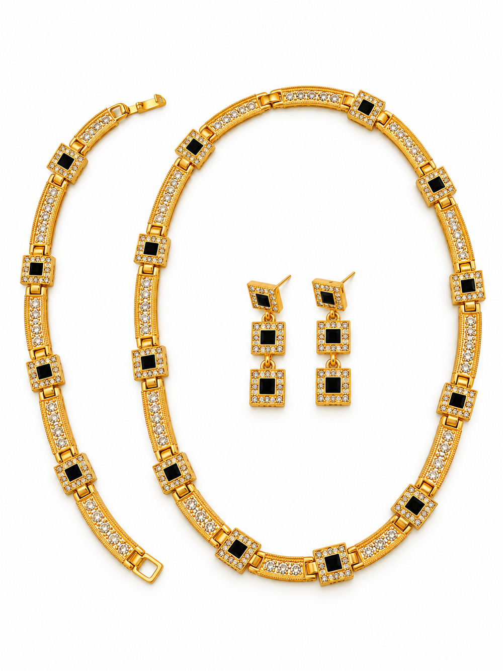 Vintage Style Geometric Black Onyx Jewelry Set