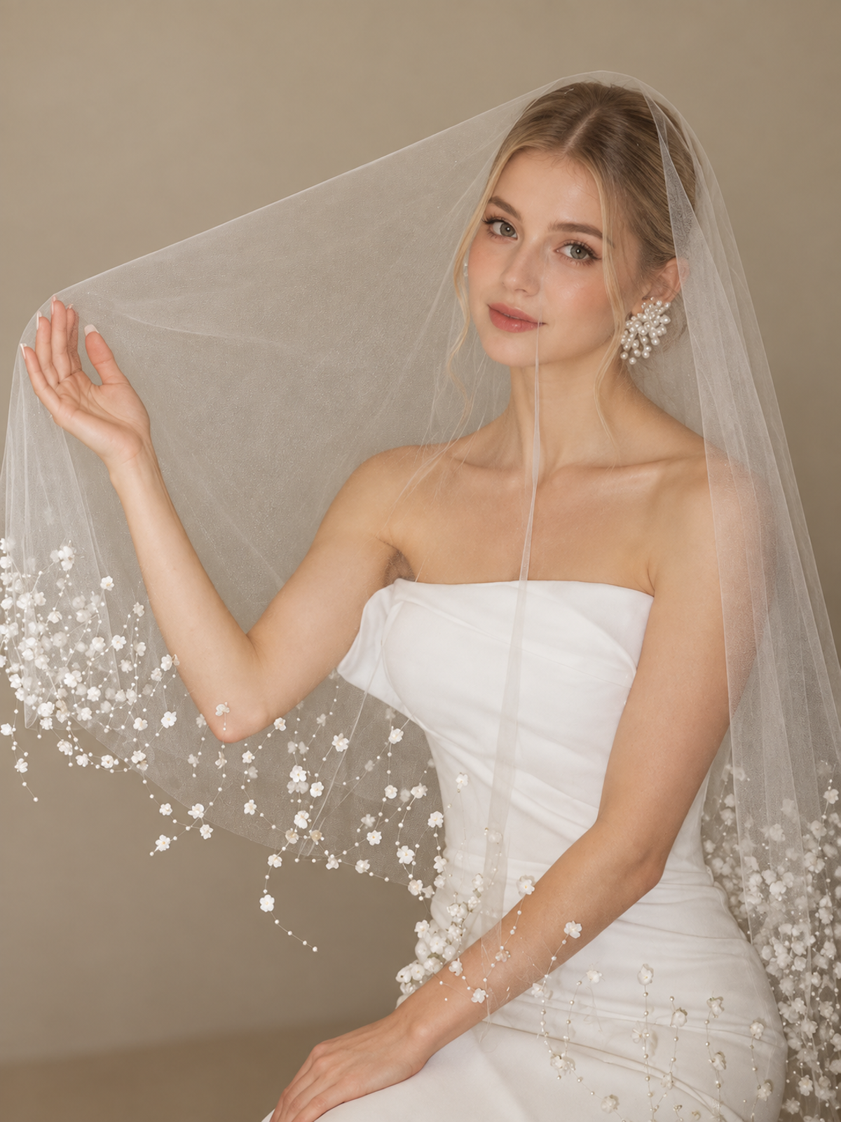Cascading Lily of the Valley Pearl Bridal Veil