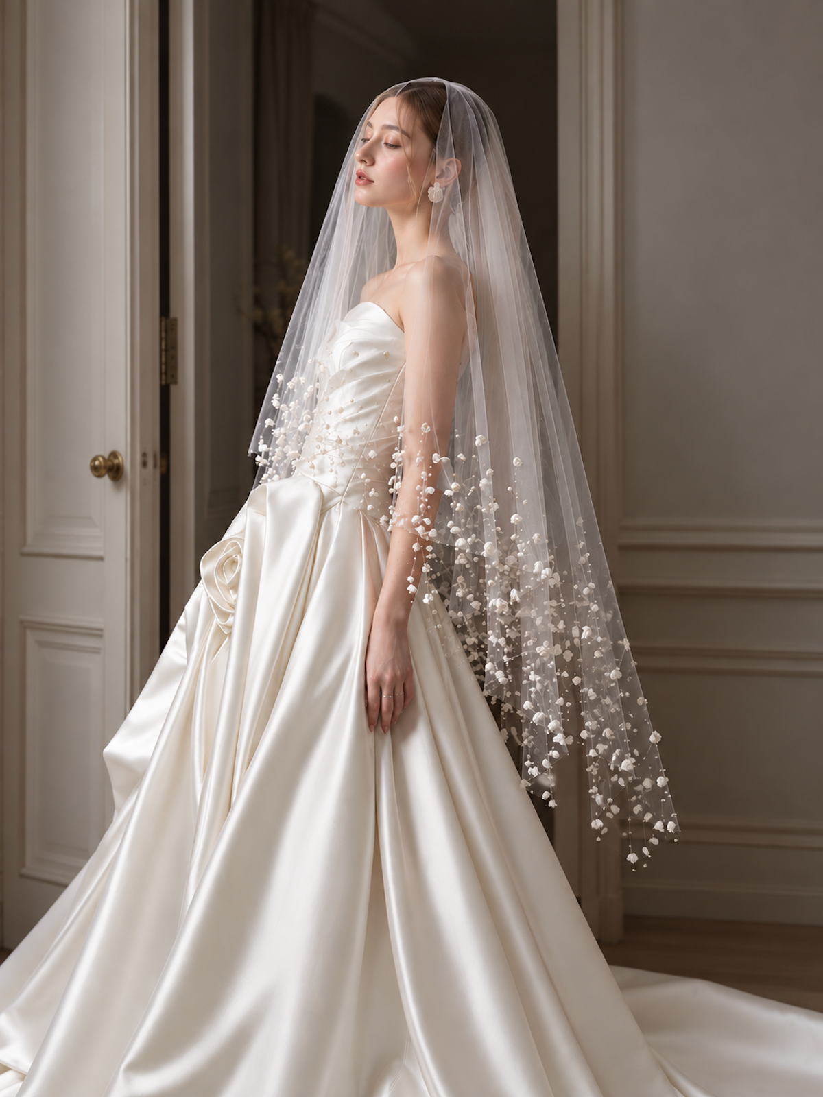 Cascading Lily of the Valley Pearl Bridal Veil