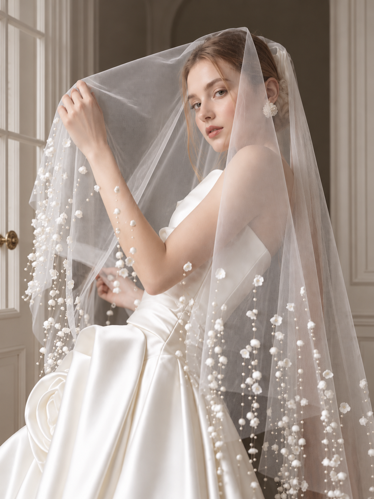 Cascading Lily of the Valley Pearl Bridal Veil