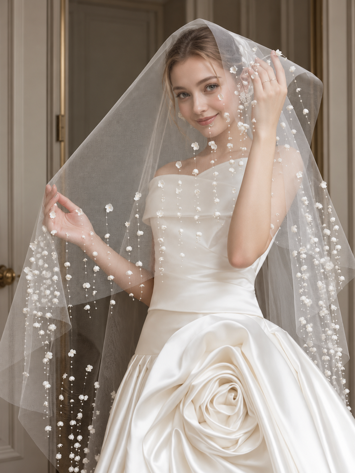 Cascading Lily of the Valley Pearl Bridal Veil