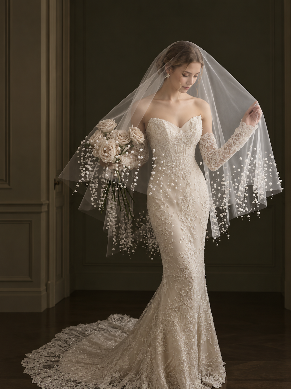 Cascading Lily of the Valley Pearl Bridal Veil