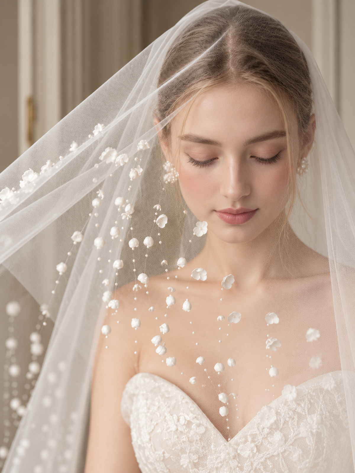 Cascading Lily of the Valley Pearl Bridal Veil