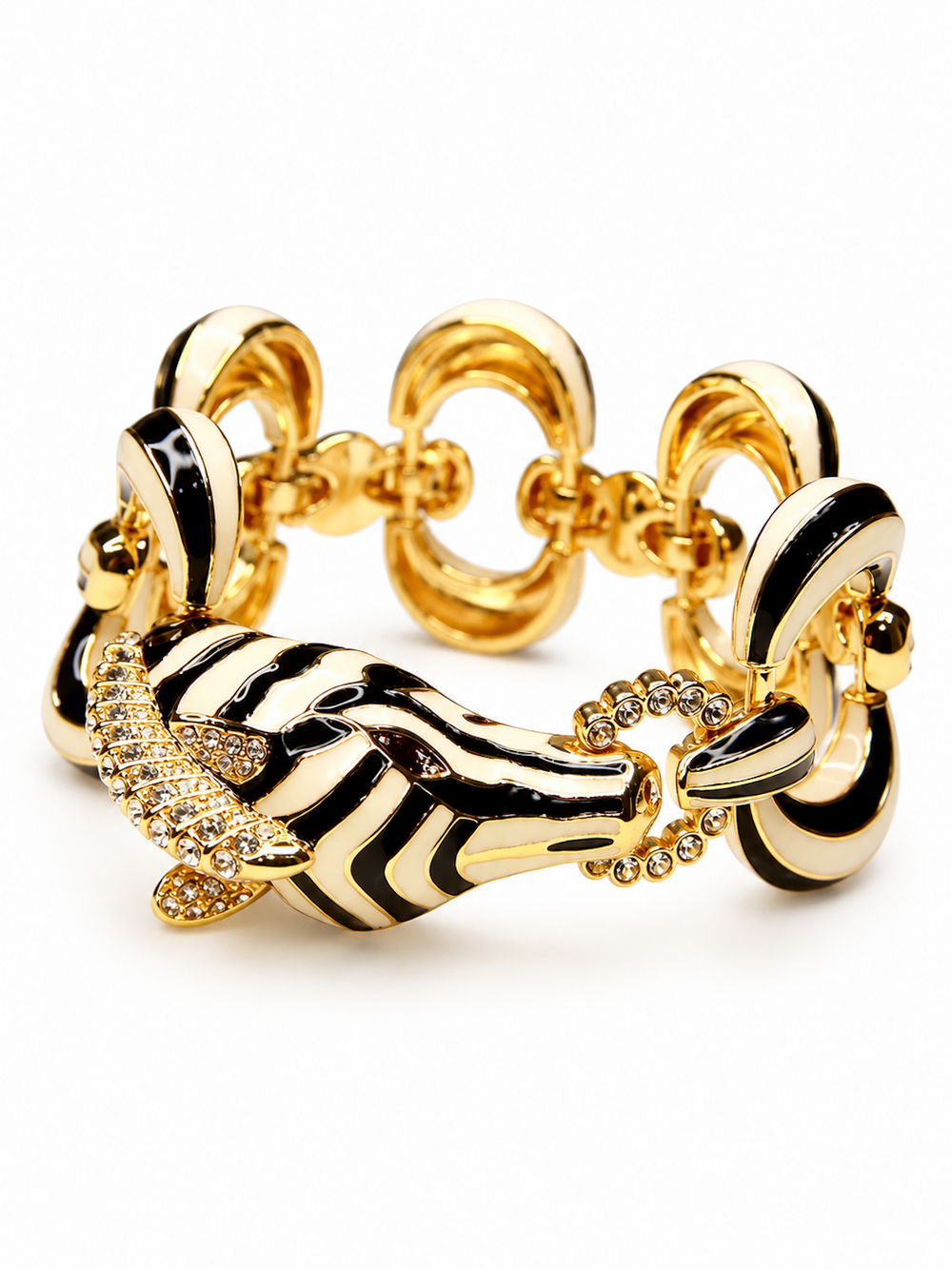 Vintage Zebra Enamel Chunky Statement Bracelet