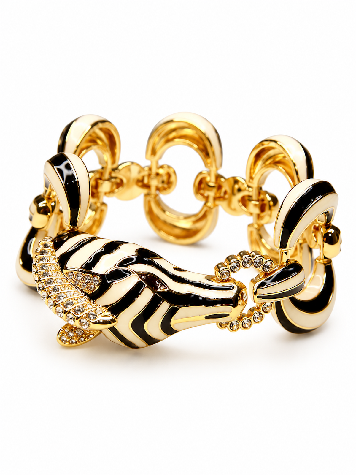 Vintage Zebra Enamel Chunky Statement Bracelet
