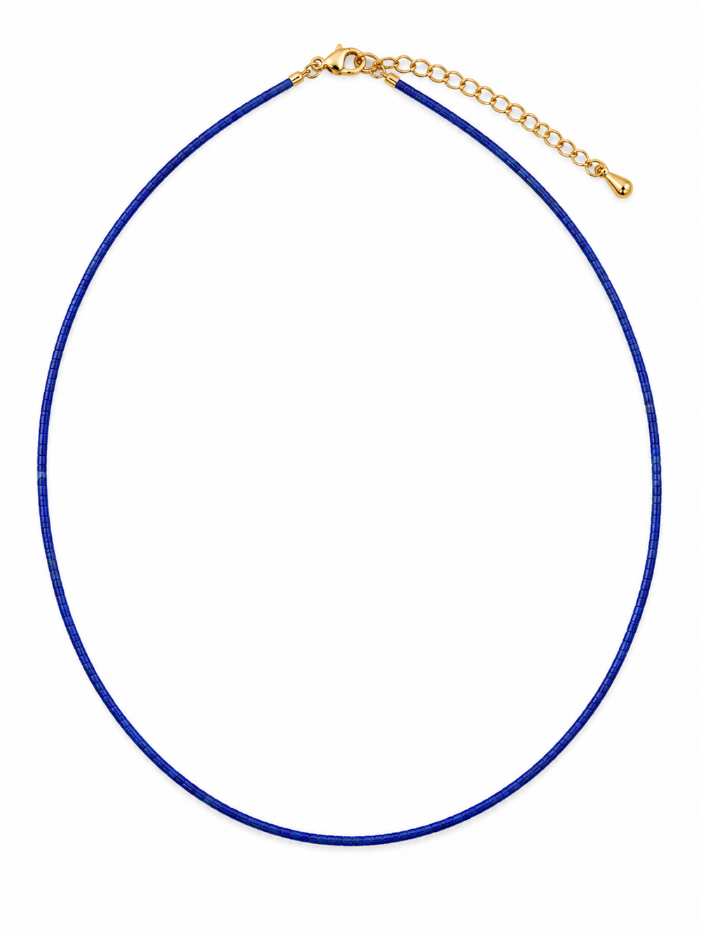 Lapis Lazuli Ultra Slim Necklace featuring delicate 1 mm genuine lapis lazuli beads in a minimalist royal-blue strand with gold-plated details.