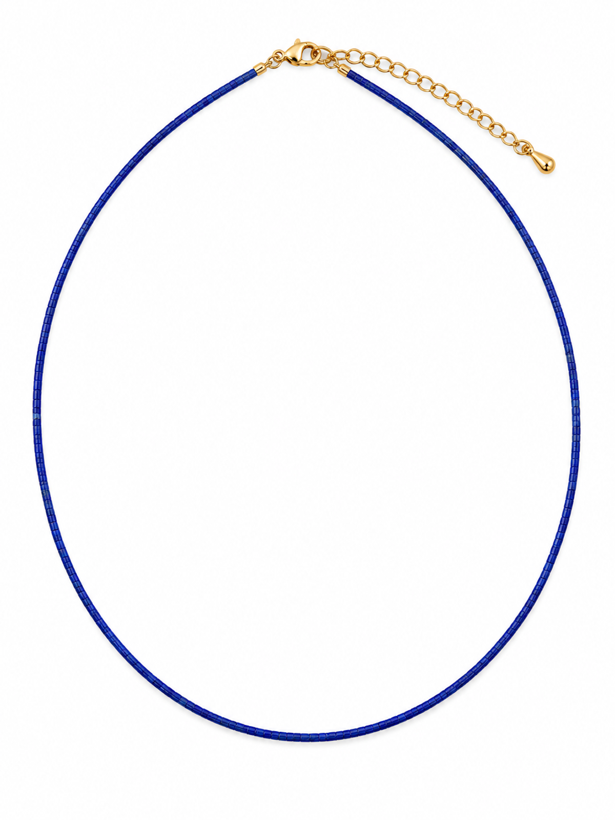 Lapis Lazuli Ultra Slim Necklace featuring delicate 1 mm genuine lapis lazuli beads in a minimalist royal-blue strand with gold-plated details.