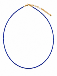 Lapis Lazuli Ultra Slim Necklace featuring delicate 1 mm genuine lapis lazuli beads in a minimalist royal-blue strand with gold-plated details.