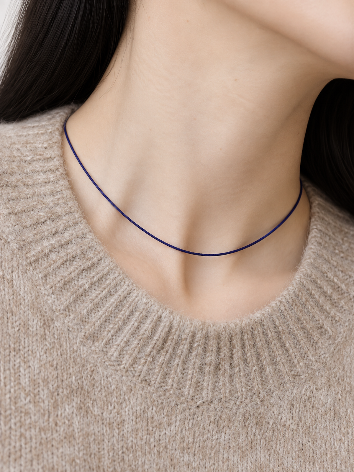 Lapis Lazuli Ultra Slim Necklace featuring delicate 1 mm genuine lapis lazuli beads in a minimalist royal-blue strand with gold-plated details.