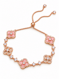 Blooming Clover Charm Bracelet featuring clover blossom charms accented with sparkling stones and an adjustable slider clasp.