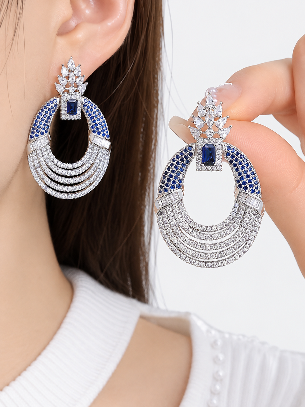 Royal Style Sapphire Look Oversized Earrings