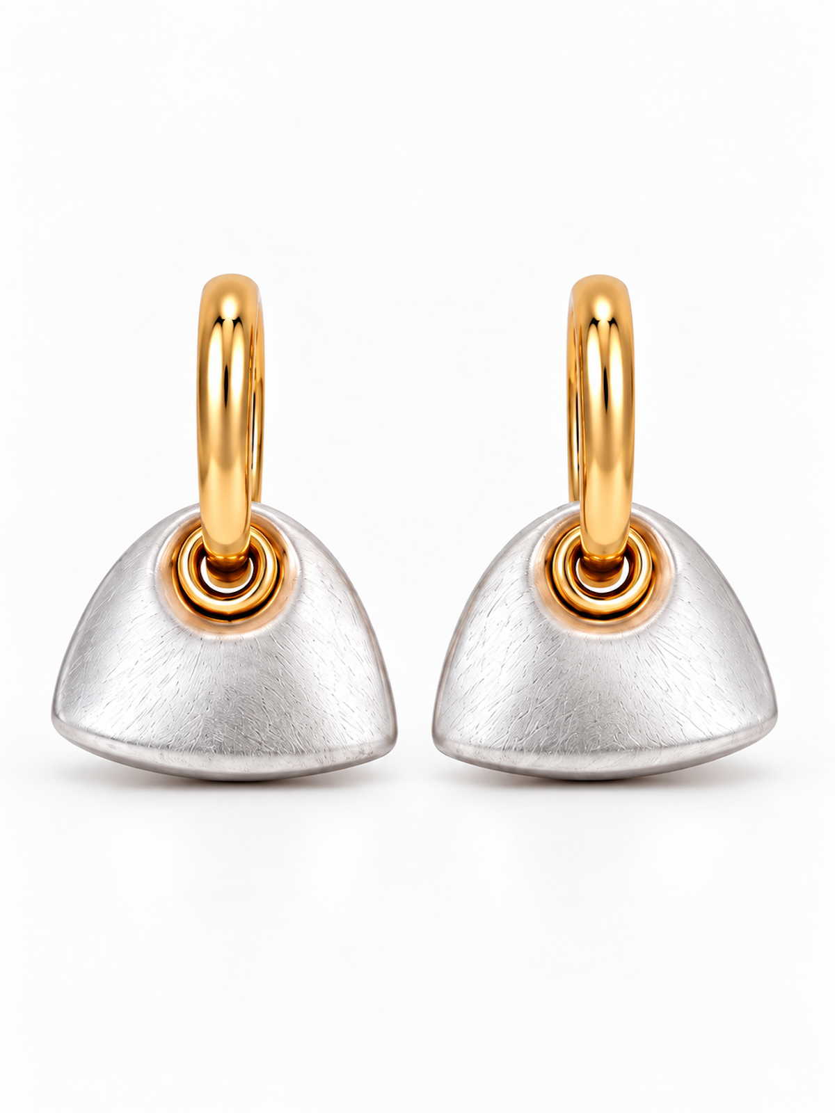 Two-Tone Handbag Charm Drop Earrings with brushed silver handbag pendants and polished gold details.