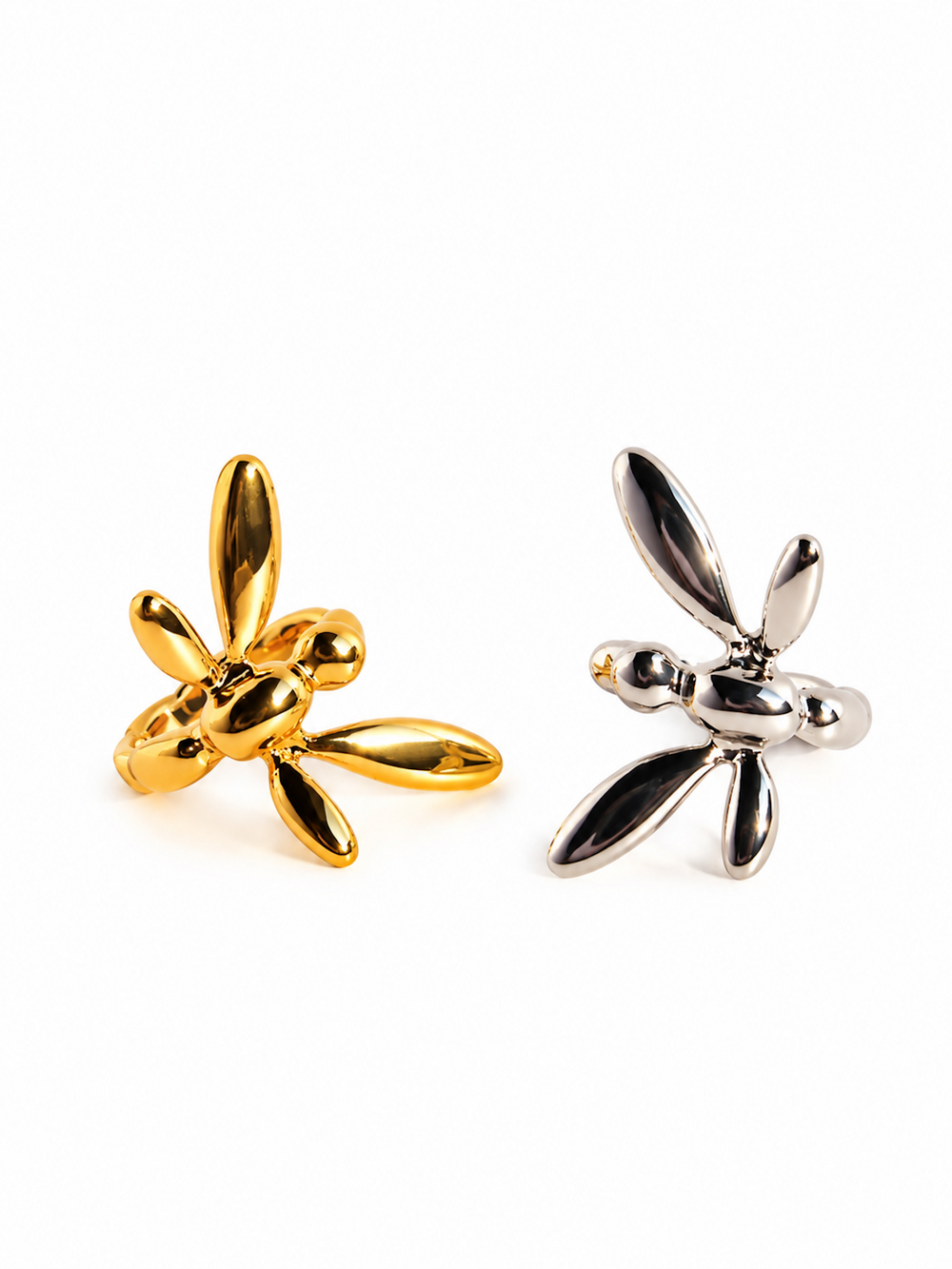 Dragonfly Wraparound Cartilage Ear Cuff with dimensional wings, available in gold and silver finishes.