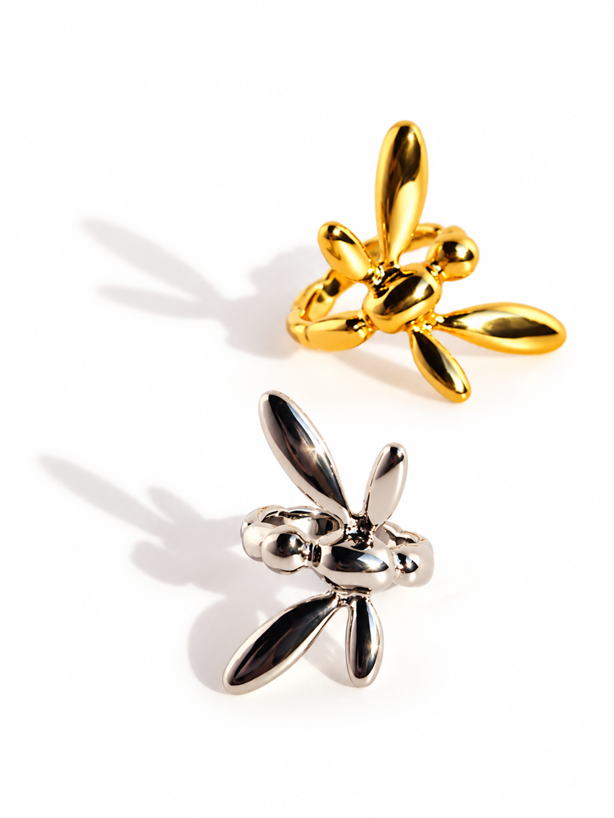 Dragonfly Wraparound Cartilage Ear Cuff with dimensional wings, available in gold and silver finishes.