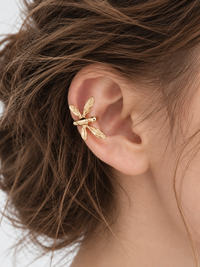 Dragonfly Wraparound Cartilage Ear Cuff with dimensional wings, available in gold and silver finishes.