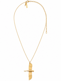 Wild Goose Journey Articulated Pendant Necklace with movable wings and geometric feather detailing.