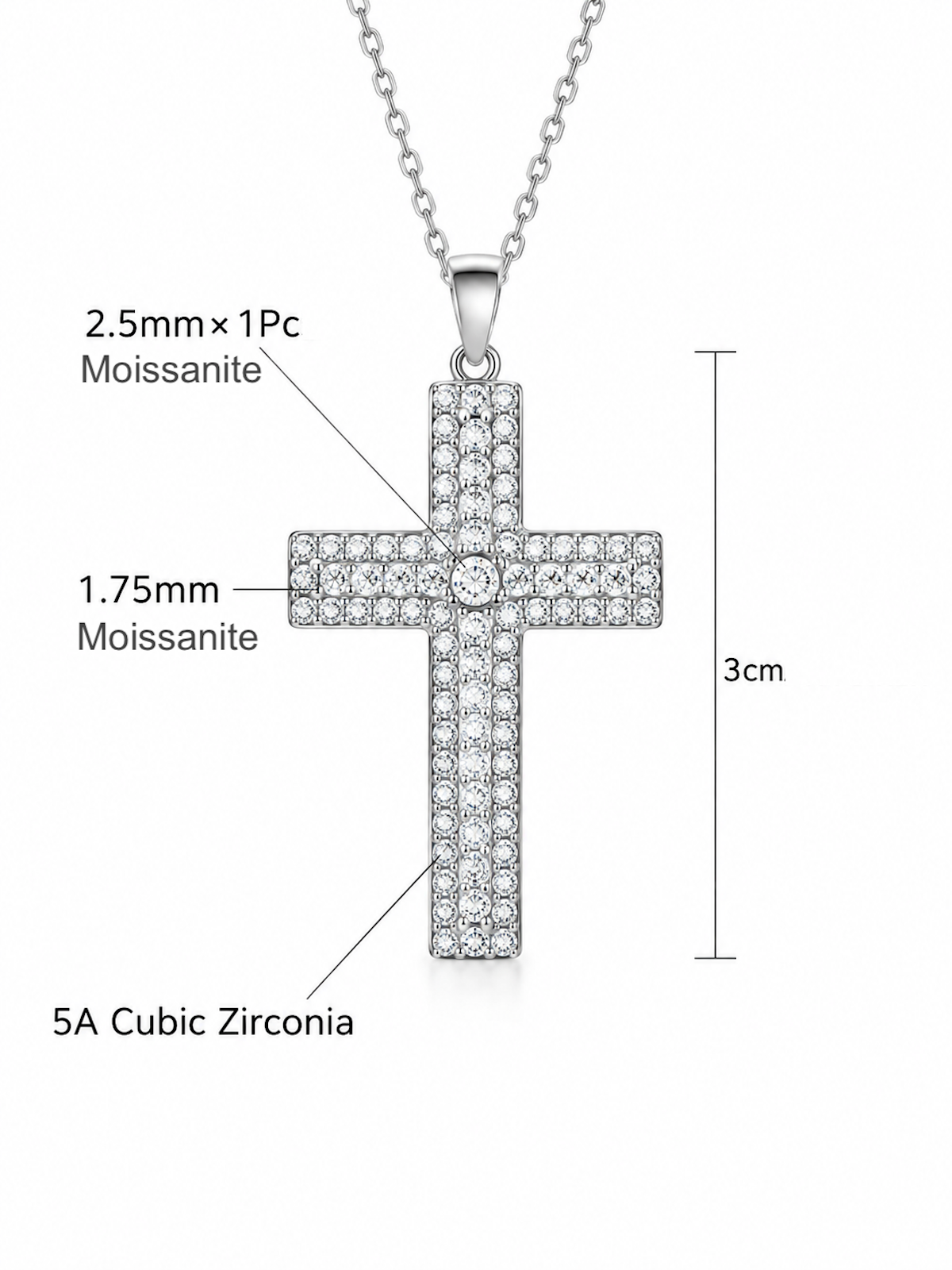 Radiant Double Row Moissanite Cross Necklace