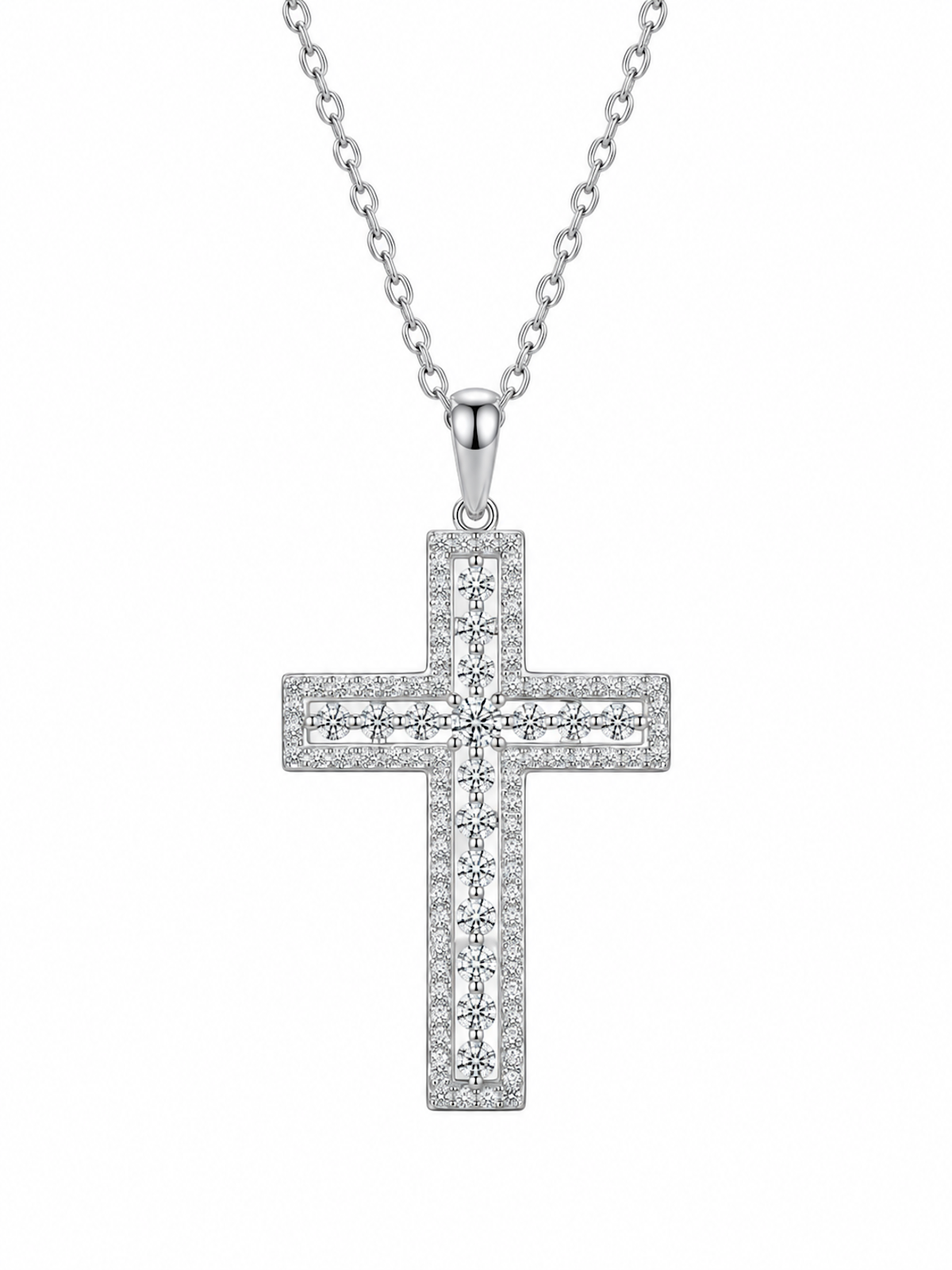 Radiant Double Row Moissanite Cross Necklace