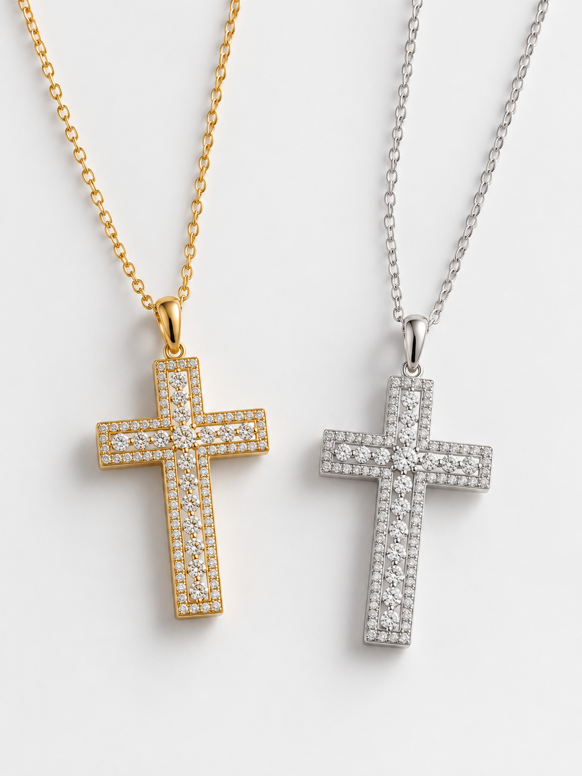 Radiant Double Row Moissanite Cross Necklace